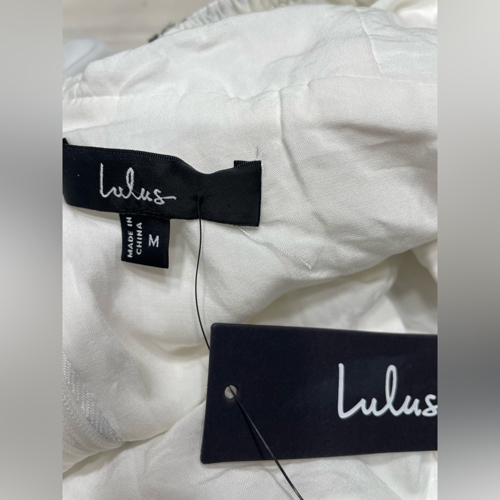 Lulus  White Embroidered Flutter Sleeve Mini Dress NWT Size M Medium - Picture 7 of 8